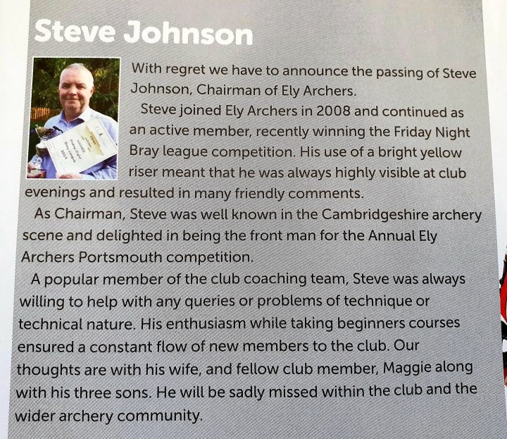 Steve Johnson in the Archery GB Magazine